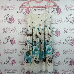 Nice forever dress smocked flowers Charming Floral - White, Blue, and Brown